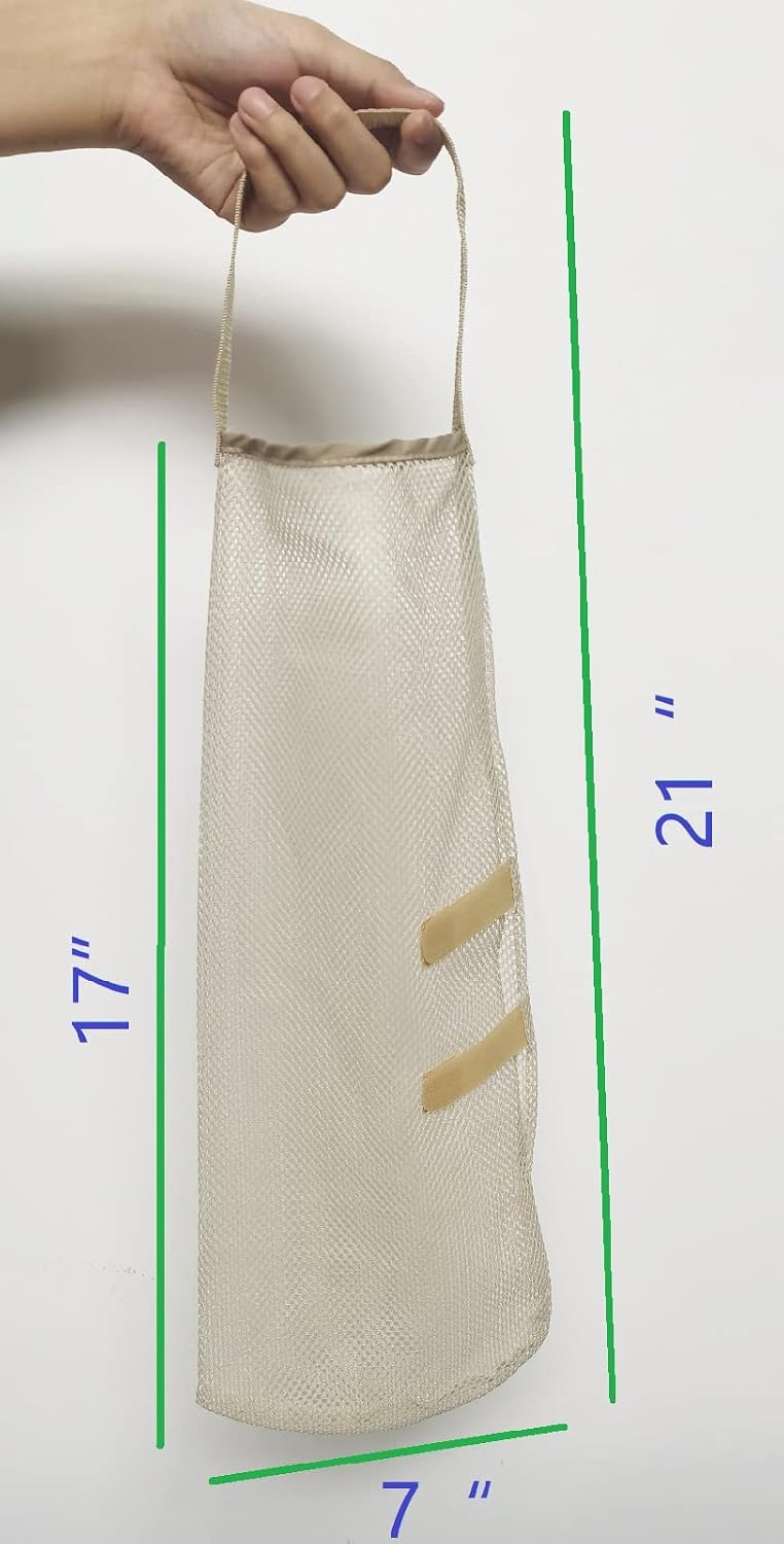 Hanging Mesh Storage 5Pack Potato & Onion Bags - Large Reusable Net Produce Bags (Beige)