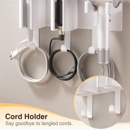 Hair Tool Organizer Wall Mount, Hair Dryer & Curling Iron Storage | 3-Compartment Blow Dryer and Straightener Holder, Screw Mounting, Aluminum Alloy & ABS, White (Hair Tools Not Included)