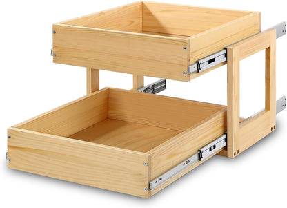 Pull Out Cabinet Organizer 17''W×21''D×16''H Slide Out Drawer | Soft Close Wood Kitchen Pullout Drawers for Cabinets Shelves for Kitchen, 2-Tier, Finished, Heavy-Duty, Bottom Assembly