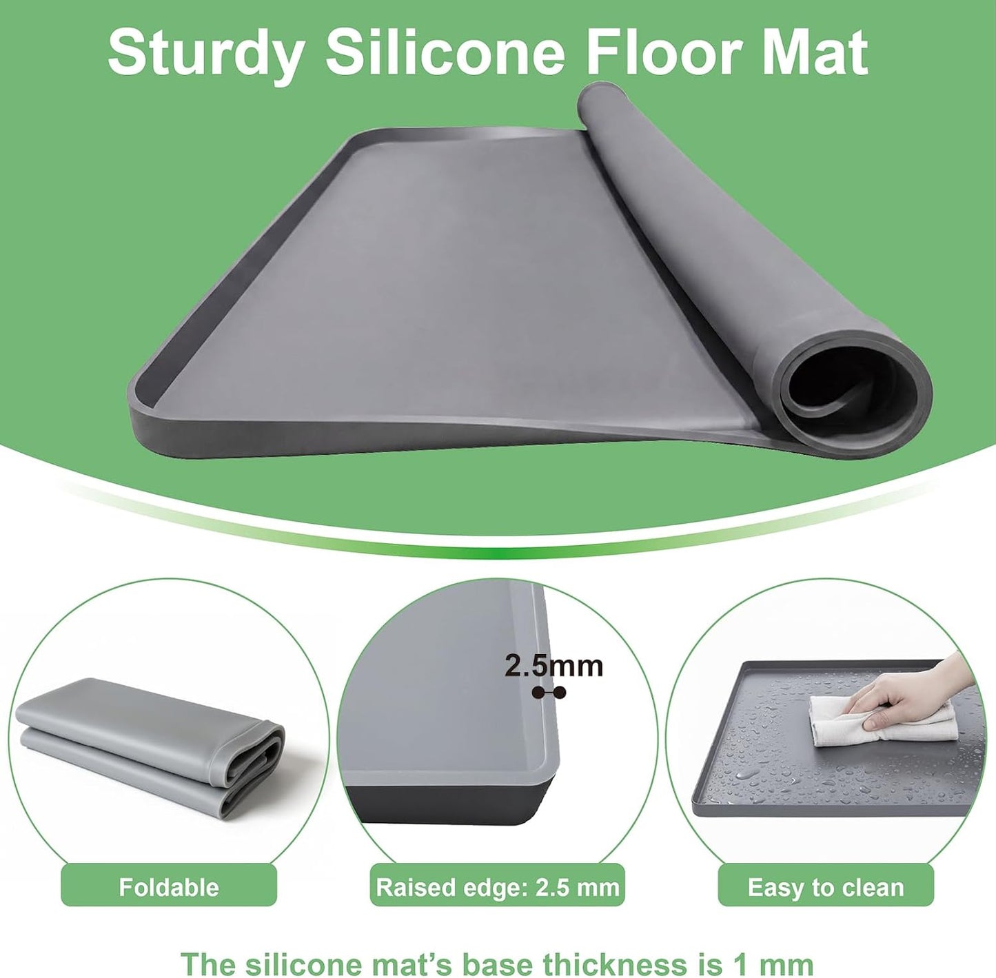 28.7” x 28.7” Washing Machine Drain Pan, Silicone Washer Pan, Black | 2cm Raised Waterproof Edge, Washer and Dryer Mat for Floor Protection, Fits Compact Washers Up to 4.0 Cu.Ft.