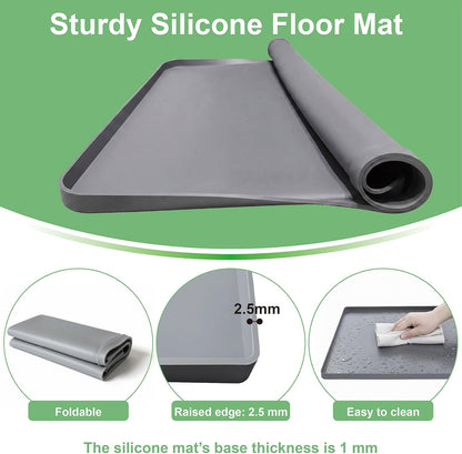 28.7” x 28.7” Washing Machine Drain Pan, Silicone Washer Pan, Black | 2cm Raised Waterproof Edge, Washer and Dryer Mat for Floor Protection, Fits Compact Washers Up to 4.0 Cu.Ft.