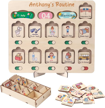 Daily Routine Chart for Kids, Visual Schedule, Routine Chart for Toddlers 3-5, Morning Bedtime Routine Chart for Toddlers, Wooden Chore Chart for Kids