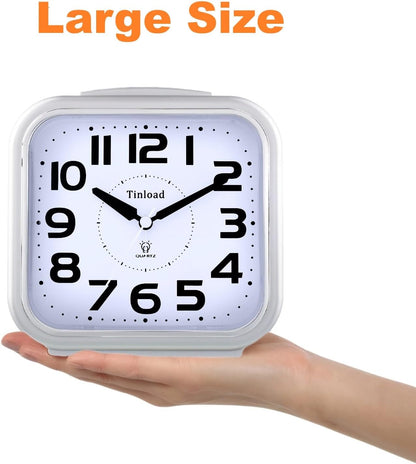 Tinload 5.5" Large Analog Alarm Clock Silent Non Ticking, Gentle Wake, Beep Sounds, Increasing Volume, Battery Operated Snooze and Manual Light, Easy Set, Black (Best for Elder)