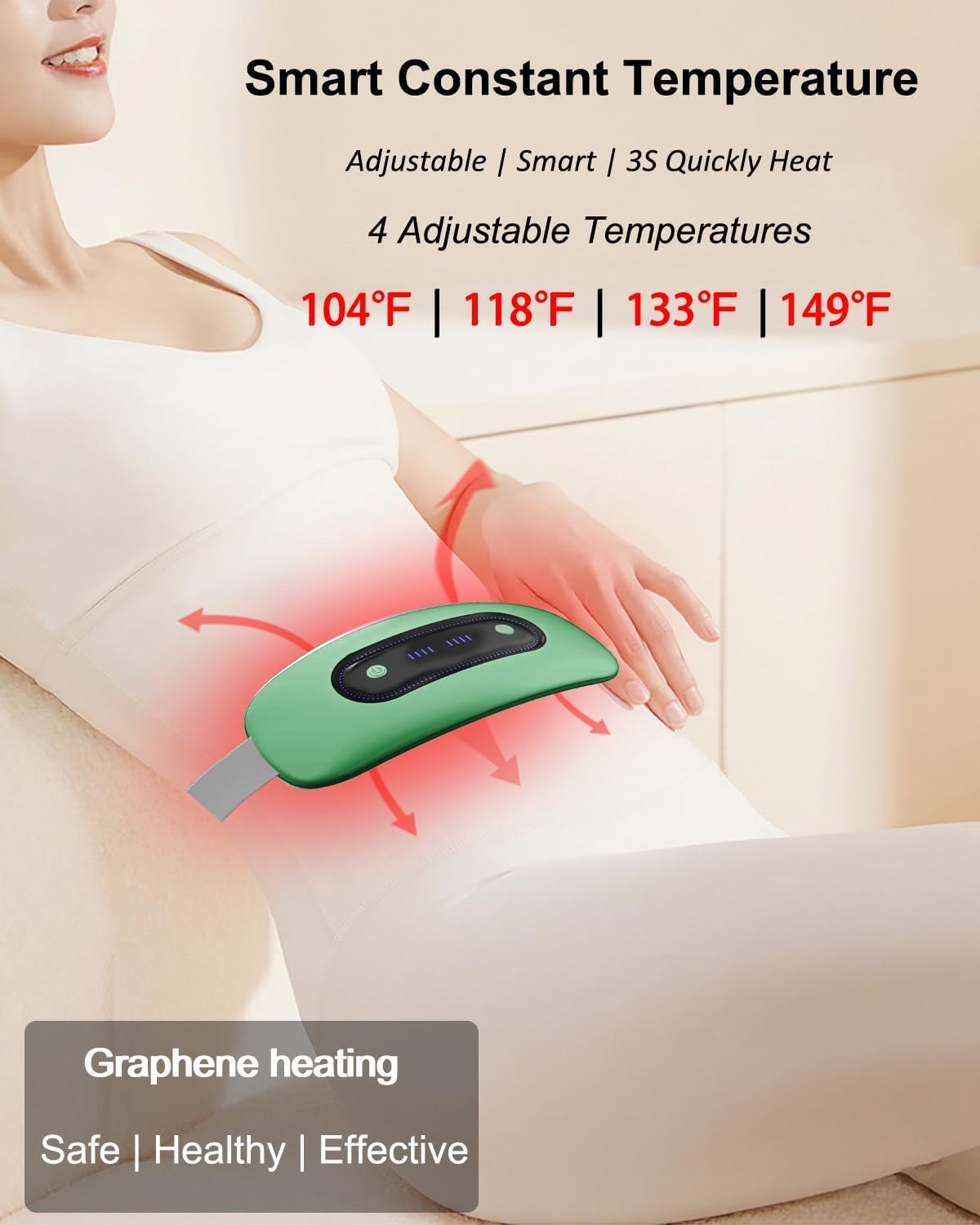 Portable Cordless Menstrual Heating Pad with 4 Heat Levels and 4 Massage Modes,Electric, Fast Large Heating Belly Wrap Belt (Black)