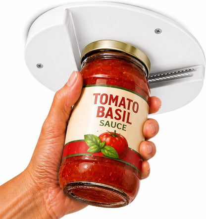 Under Cabinet Jar Opener for Weak Hands and Seniors with Arthritis, One Handed Heavy Duty Bottle and Lid Opener, Under Counter Mount Kitchen Gadget, High-Strength Adhesive and Screws Included