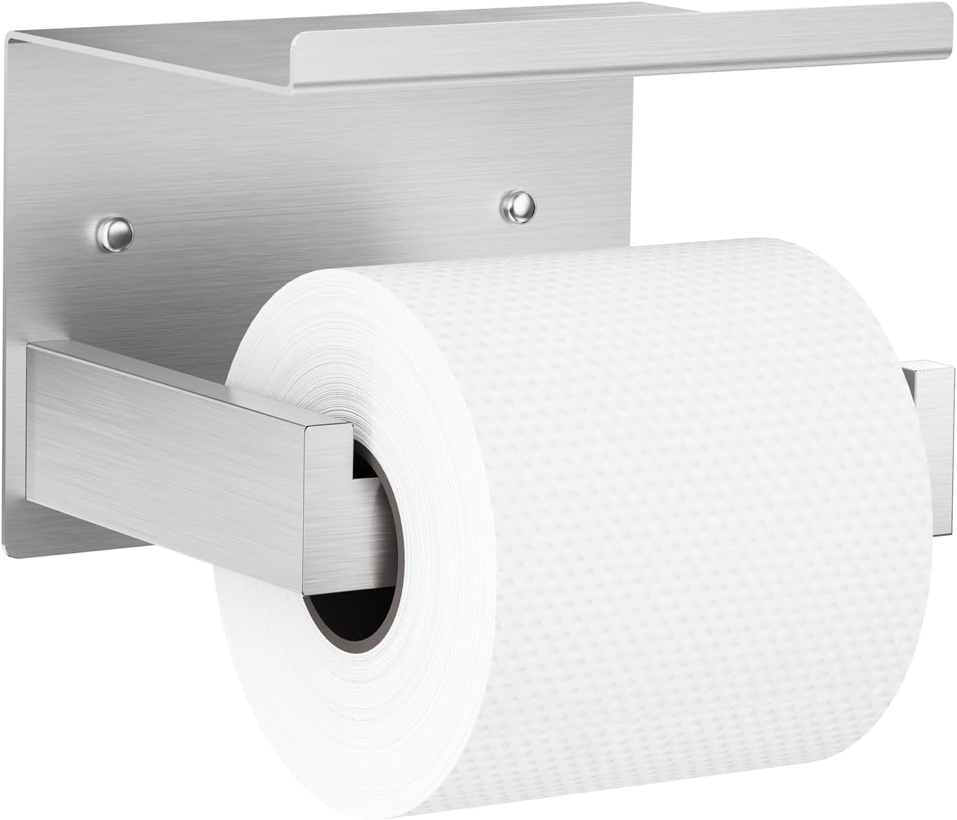 Auxmir Toilet Paper Holder with Shelf, Self Adhesive or Screw Mount, Black | Rustproof SUS304 Stainless Steel with Phone Shelf, Square Anti-Slip Bar, Fits Mega Rolls, Adhesive or Screw Installation