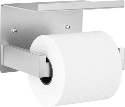 Auxmir Toilet Paper Holder with Shelf, Self Adhesive or Screw Mount, Black | Rustproof SUS304 Stainless Steel with Phone Shelf, Square Anti-Slip Bar, Fits Mega Rolls, Adhesive or Screw Installation