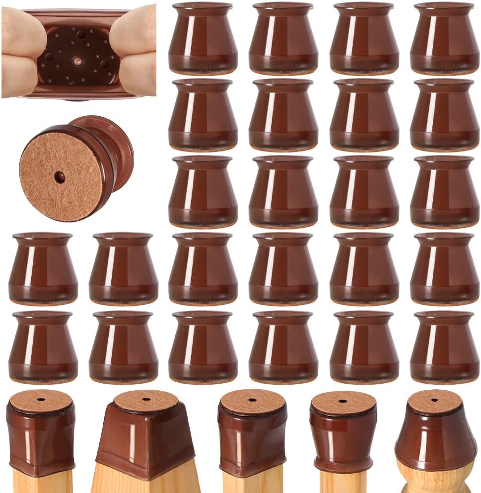 VIUME 24 Pcs Chair Leg Floor Protectors for Hardwood Floors Round | Silicone Covers Felt Pads Furniture Leg Caps Anti-Scratch Reduce Noise Fit (1-5/16" to 2")