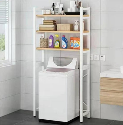 3 Tiers Over The Washer and Dryer Storage Shelf, Bathroom Rack Shelf with Adjustable Feet Freestanding Storage Rack Wood Laundry Shelf Organizer Black for Bathroom