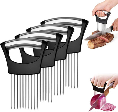 Stainless Steel Onion Holder for Slicing, Onion Slicer and Cutter, Kitchen Utensil for Onions, Tomatoes, Avocados, Eggs, Meat and Vegetables (4Pcs)