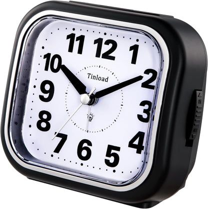 Tinload 4.3" No Ticking Analog Alarm Clock,Silent Readable for Seniors,Easy to Set,Gradual Rise Alarm,Big Numbers,On/Off Switch on Side,Gentle Wake,Snooze,Lighted on Demand,Battery Operated,Black
