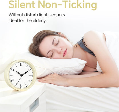 Silent Analog Loud Alarm Clock for Bedrooms, 4.5" Battery Operated Alarm Clock with Modern Round Design, Plastic Small Desk Clock for Heavy Sleepers Adults Teens Seniors College Dorms, Green
