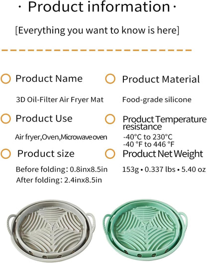 2-Pack Round Silicone Liner with Handles, Reusable Non-Stick Heat Resistant Baking Mat, Cooking Pad Compatible with Air Fryer, Oven & Microwave Accessories