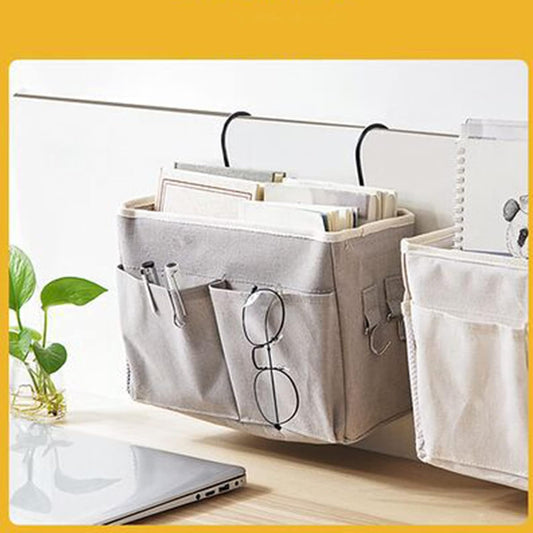 Bedside Caddy Hanging Bed Organizer Storage Bag Pocket for Dorm Rooms Bed Rails Nightstand Hanging Bag Cotton Linen Bedside Storage Pocket Organizer Basket for Bunk Bed Dorm Rooms(Grey)