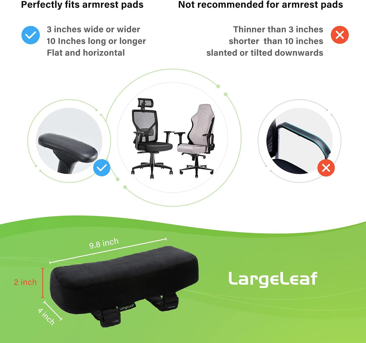 LargeLeaf Extra Thick 2 inches Chair with Memory Foam Armrest Pads 2-Piece