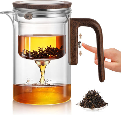 Enchanti Tea Pot, Magic Glass Teapot with Strainer,Magnetic Water Separation with Infuser -600ML/20.3oz