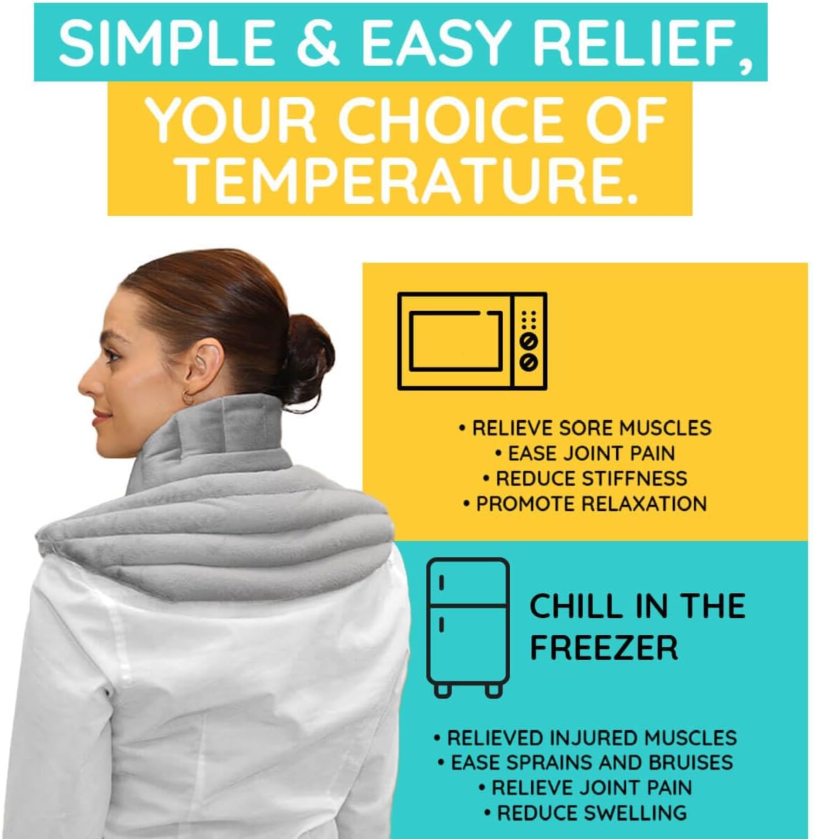 Heating Pad Solutions - Neck and Shoulder Microwavable Heating Pads - Neck and Shoulder Relaxer Portable Heating Pad for Upper Back Shoulders & Neck - Reusable Heating Pad & Hot Pack- 1 XL Pack Gray