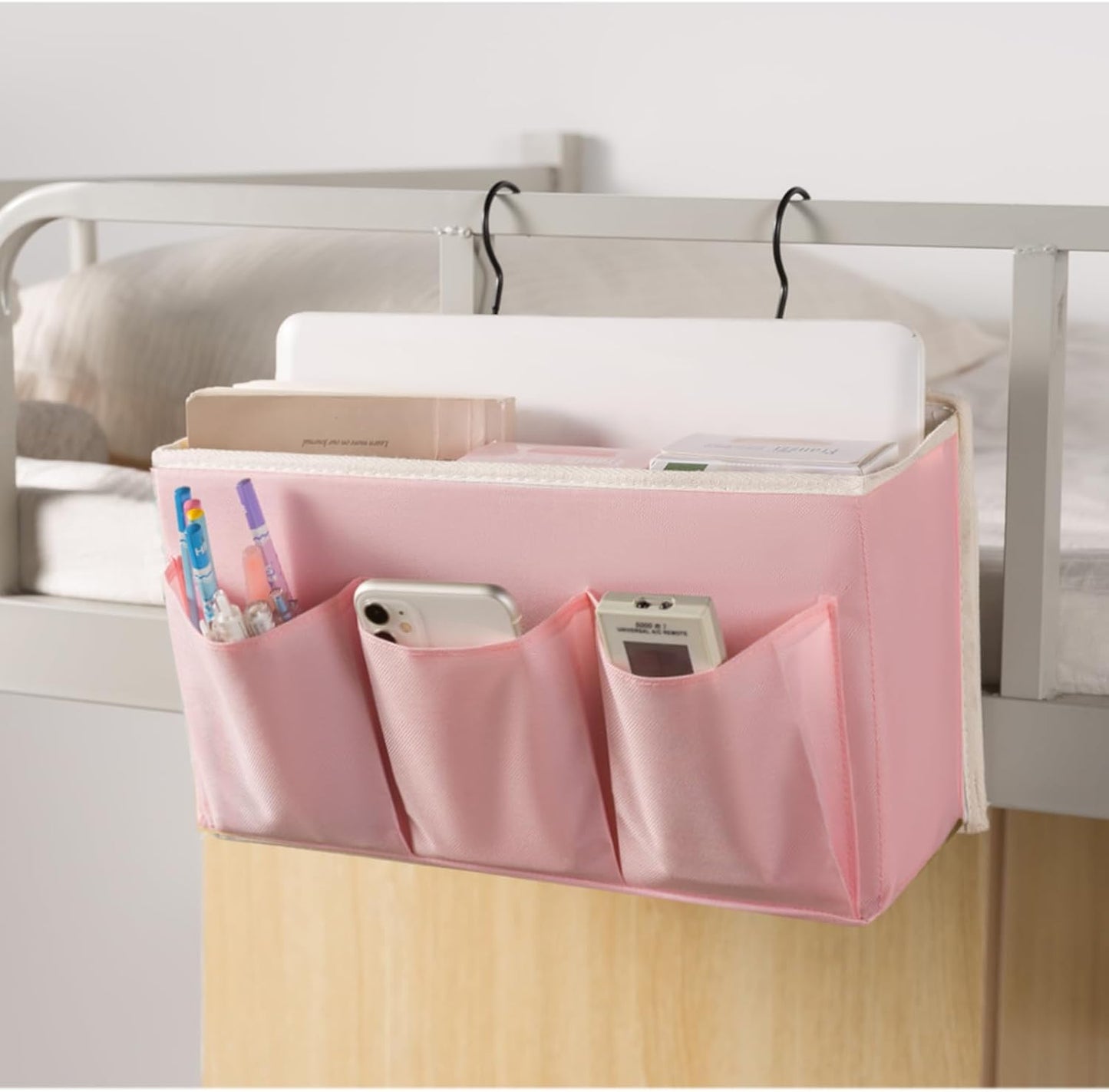 Bedside Caddy/Bedside Storage Organizer Hanging Bag with Three Options,Suitable for home beds, sofas, and dormitory beds—can hold magazines, books, phones, iPads, remote controls. (Gray)
