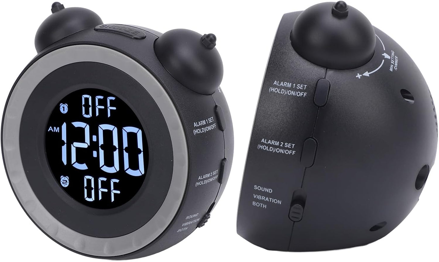 Extra Loud Alarm Clock with Bed Shaker Adjustable Volume Vibrating for Heavy Sleepers Easy to Set Dual with 3 Wake Up Modes ABS Material