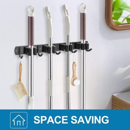 IMILLET Broom Holder Wall Mount, Heavy Duty Garage Organization Mop Hanger | Stainless Steel Broom and Mop Organizer Wall Hanging Self Adhesive for Laundry Room,Garden,Utility