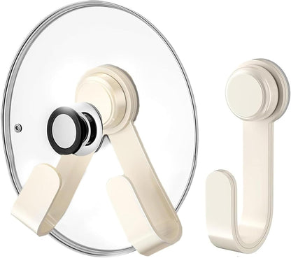 2 Pack Pot Lid Holder - Adjustable Wall-Mounted Pot Lid Organizer for cabinet with Suction Cup, Heavy Duty Multifunctional Hooks for Cutting Board, Pan (White)