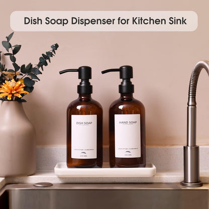 Supforce Shampoo Dispenser for Shower, No Drill Dispenser with Pump & Label | Shampoo and Conditioner Dispenser Wall Mount Set of 3, Pet Bottle Shower Soap Dispenser for Home Bathroom, Amber