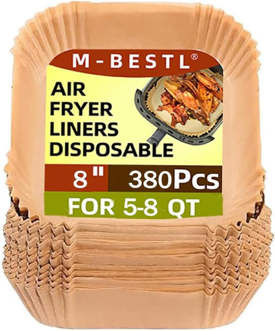 7.5 Inch Air Fryer Parchment Paper Liners Square,150 Pcs Non-stick &Oil-proof Air Fryer Liners Disposable for 2-5 QT Frying,Baking,Roast