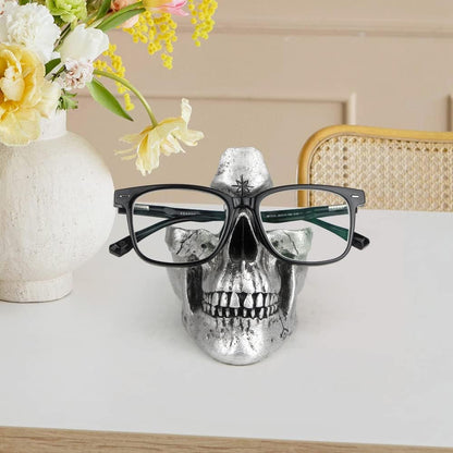 Mrlikale Skull Glasses Stand Holder, Creative Eyeglasses Holder | Sunglasses Spectacle Display Rack, Key Holder Resin Sculptures for Entryway, Home, Office, Desk, Nightstand (Gold)