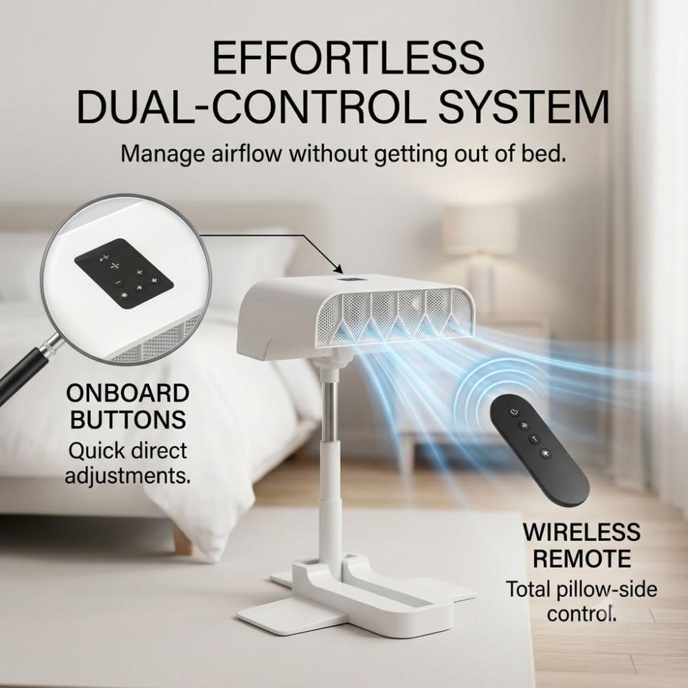 Bed Fan Under Sheets, 5 Speeds Cordless Cooling System with Remote