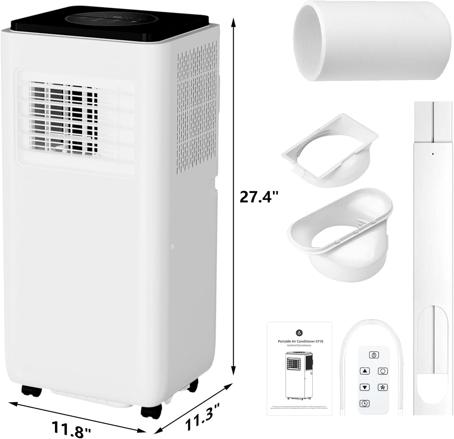 10000 BTU Portable Air Conditioner, 3 In1 Cooling Dehumidifier Fan, Quiet Fast Cooling, 4 Way Swing, LED Display, Remote, 24H Timer, 360° Wheels, Window Kit, Cools Rooms Up to 450 Sq.ft