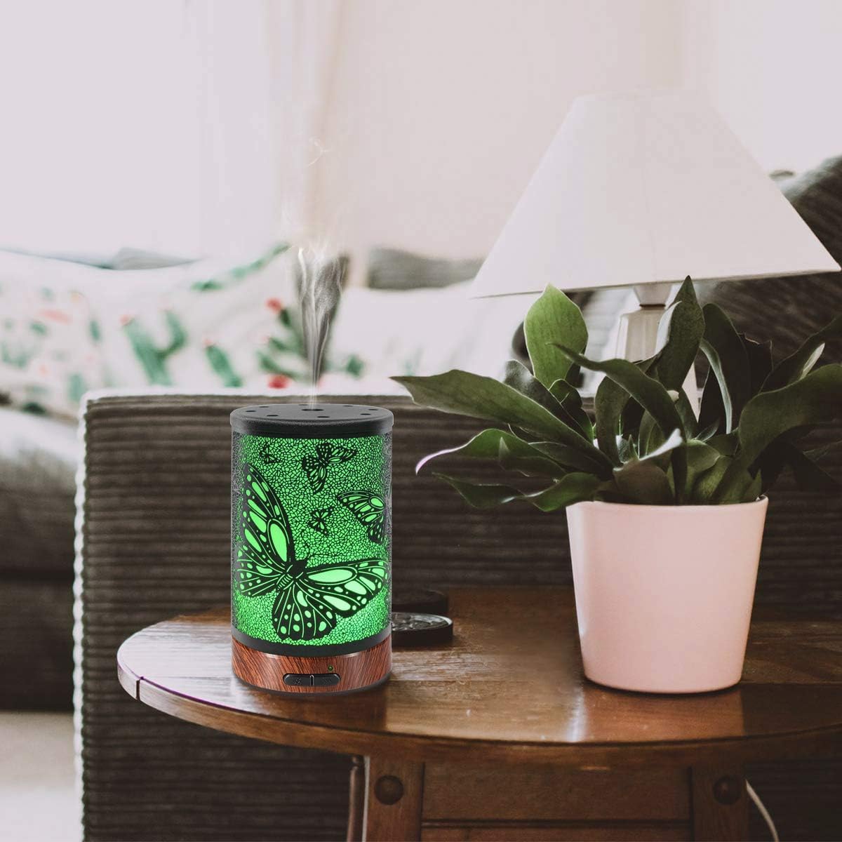 EQUSUPRO Essential Oil Diffuser 150ml Black Metal Aromatherapy Oil Diffuser Ultrasonic Cool Mist Diffuser with Auto Shut-Off Protection,7 Colors Changed LED for Home Office SPA Yoga