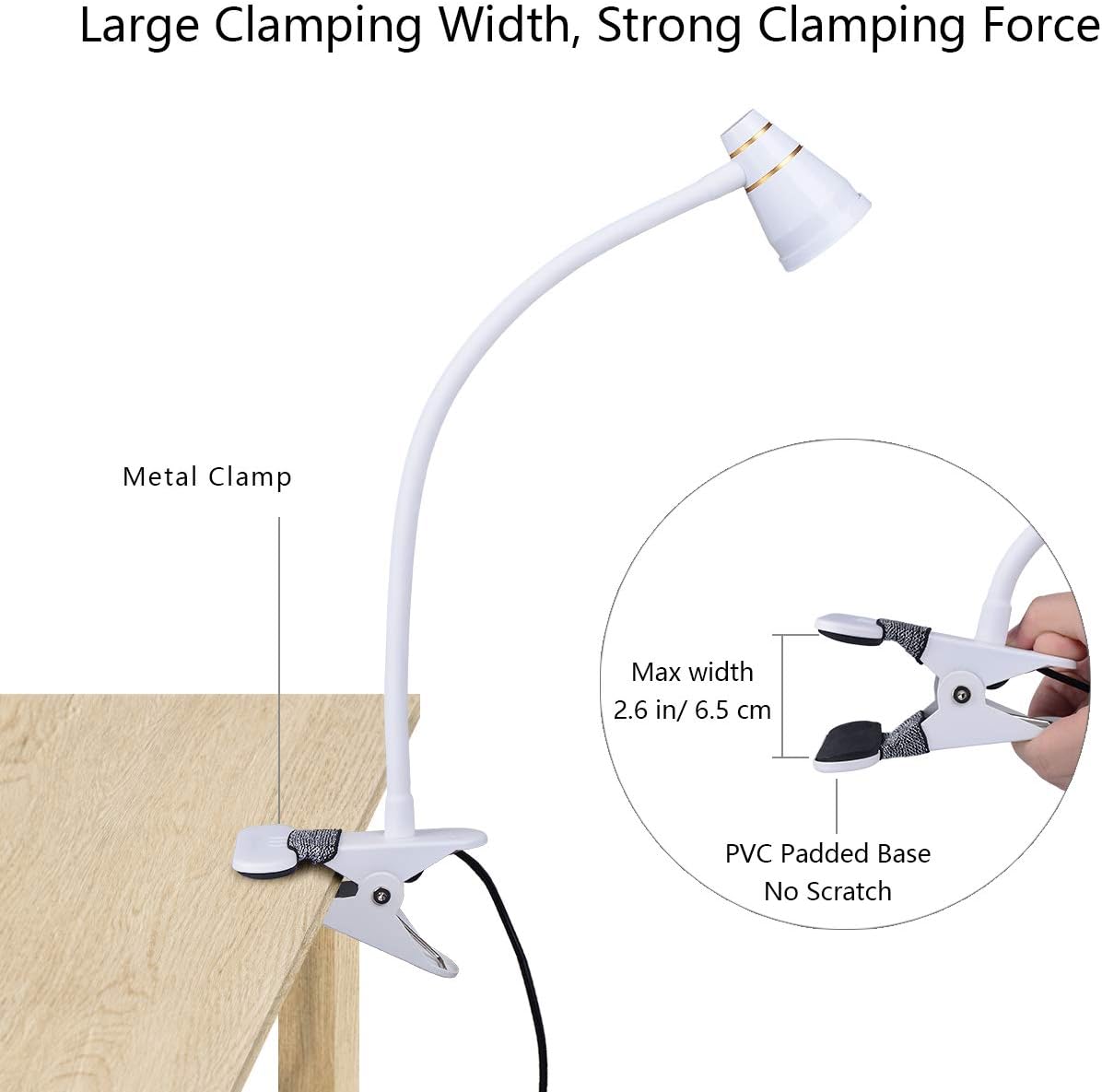 Zoomable Clip on Light, Clamp Reading Light for Dorm Bed Headboard, Dimmable Spotlight with 3 Color Temperature Options, 10 Dimmable Brightness Levels, Adjustable Beam Angle