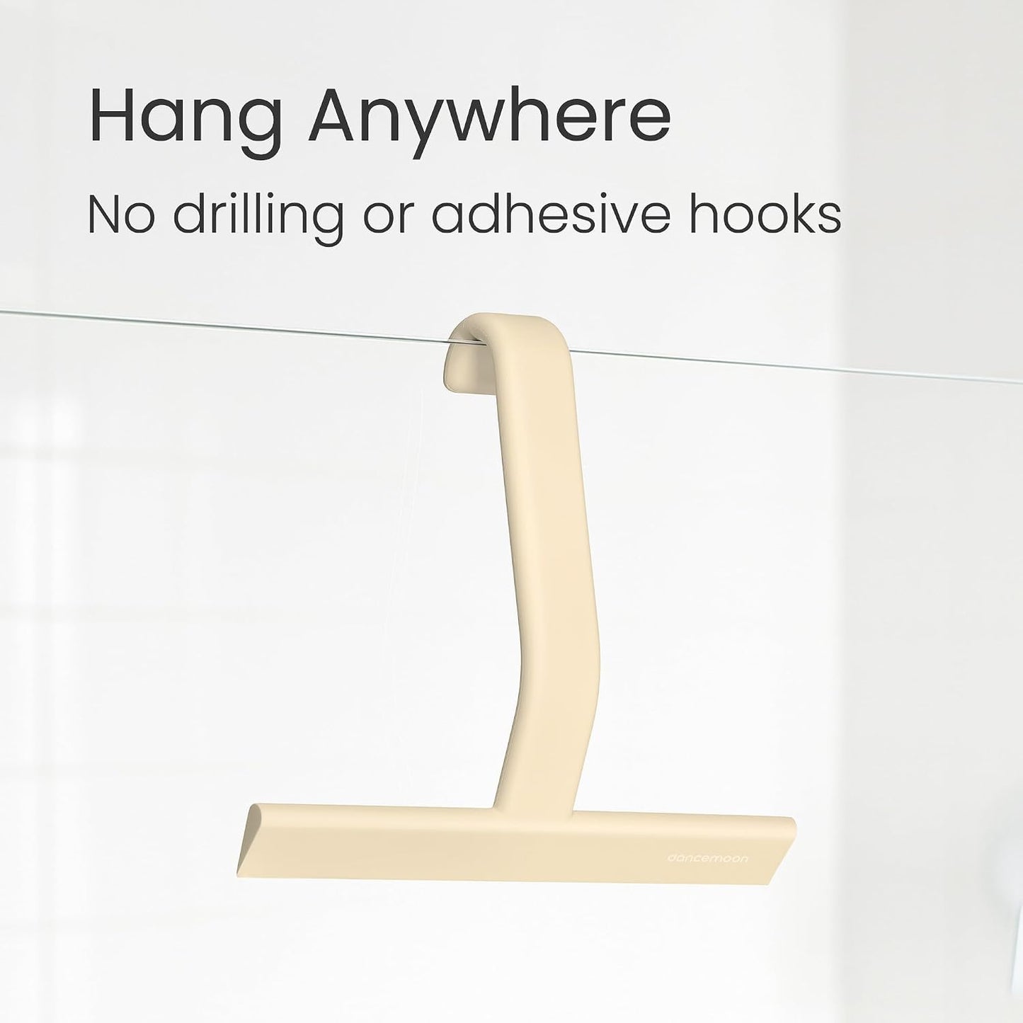 JustHang Shower Squeegee with Built-in Hook, 10-Inch Black | Award-Winning Design, All-One-Piece Soft-Touch Silicone, for Glass Door, Bathroom, Window, Mirror, Tile Wall, Car