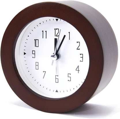 Wooden Analog Alarm Clock Silent Non-Ticking Desk Clock Battery Operated Table Clock with Nightlight for Bedroom,Children's Room, Living Room,Natural(4Inch)