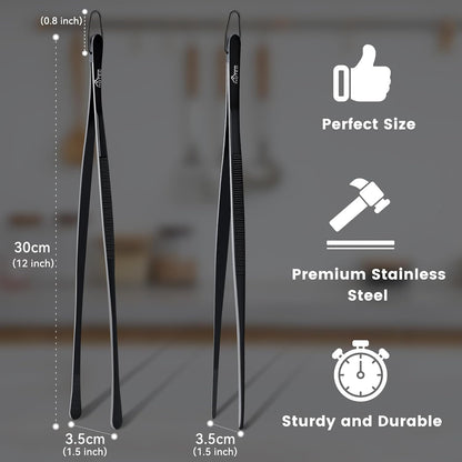 HOTEC Kitchen Tweezers Tongs Stainless Steel, Set of 6 - Professional Cooking Tweezers for Cooking, Chefs, BBQ, Seafood, Baking & Repair