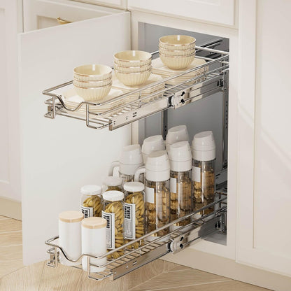 OCG Pull Out Cabinet Organizer (15" W x 21" D), Pull out Drawers, Cabinet Pull Out Shelves for Base Cabinet Organization in Kitchen Bathroom Pantry, Bottom Mount, Chrome Finish
