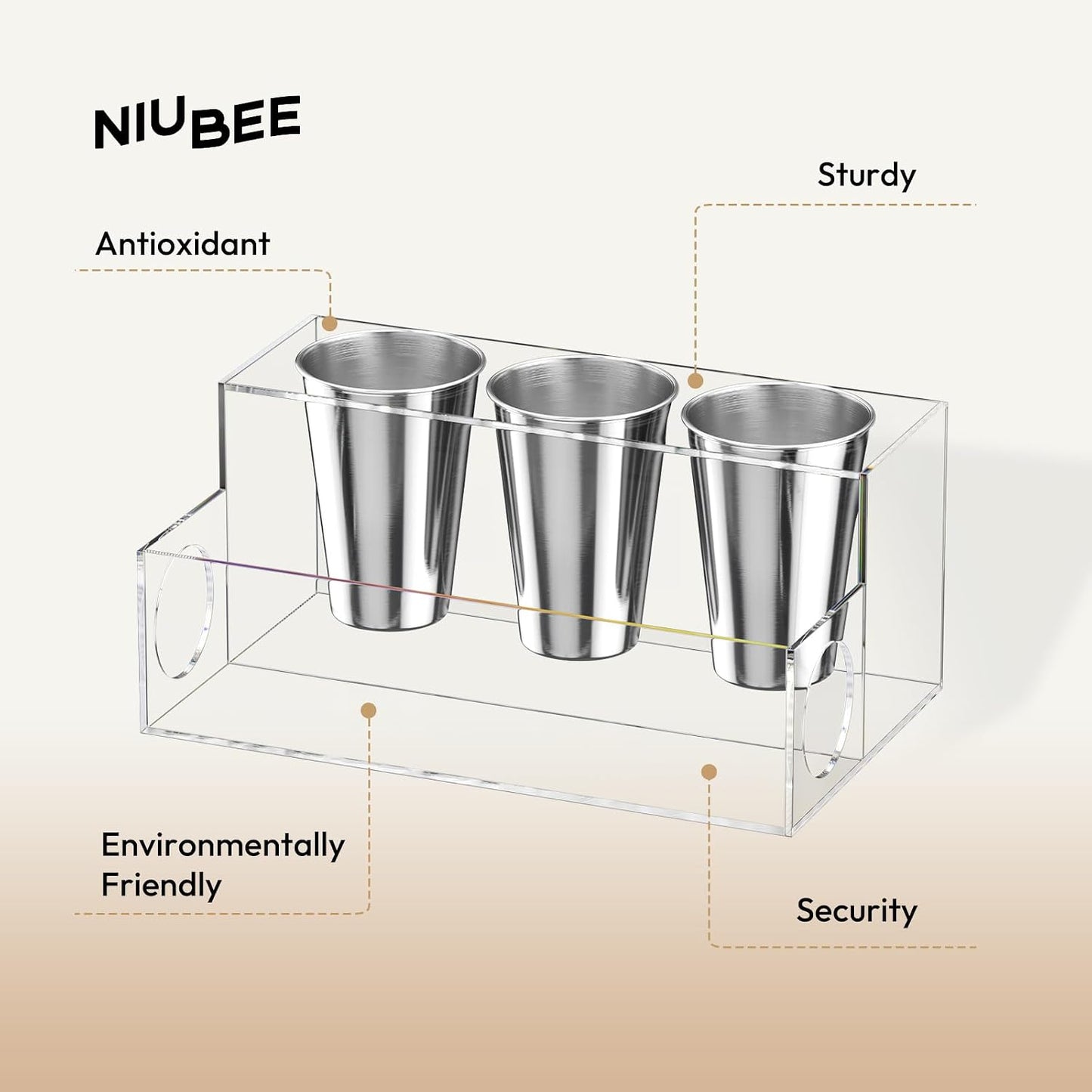 NIUBEE Acrylic Hair Tool Organizer,Hair Dryer Holder Countertop with 3 Cups | Clear, Hot Tools Organizer, Hair Blow Dryer Organizer for Curling Iron, Brush, Straightener, Makeup,Skincare,Vanity, Bathroom