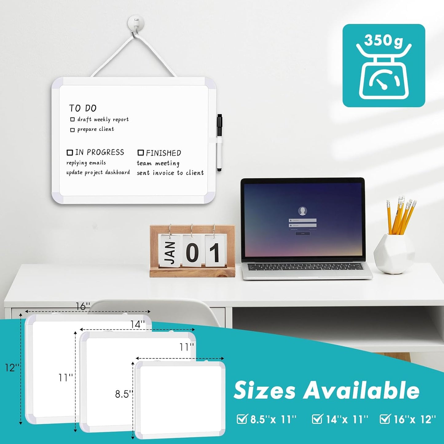 Magnetic Dry Erase Whiteboard for Fridge, 12"x8" Small White Board for Refrigerator, Grocery List & Meal Planner Kitchen Organizer with Stain Resistant Technology, Includes 3 Markers & Eraser