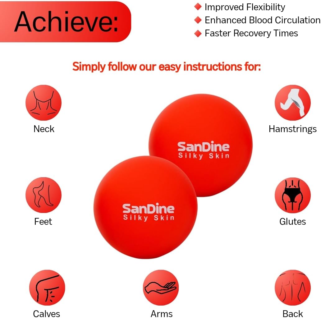 Lacrosse Massage Balls for Deep Tissue Massage - Release Tension Relieve Muscle Soreness Improve Flexibility - Ideal for Myofascial Release Trigger Point Therapy - 2Pack Yoga Balls by Sandine (Red)