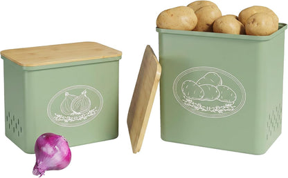 Lifewit Plastic Potato and Onion Storage Bin Box, Set of 3, White | Stackable Garlic Keeper, Vegetable Container Box, Aerating Holes & Lid for Pantry Countertop