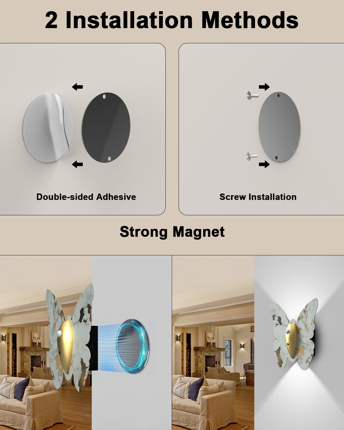 Eneru Motion Sensor Wall Sconce Set of 2, Rechargeable Wall Lights, Indoor