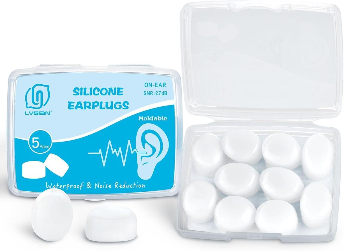 LYSIAN Moldable Silicone Ear Plugs for Sleep and Swim, 5 Pairs, Blue