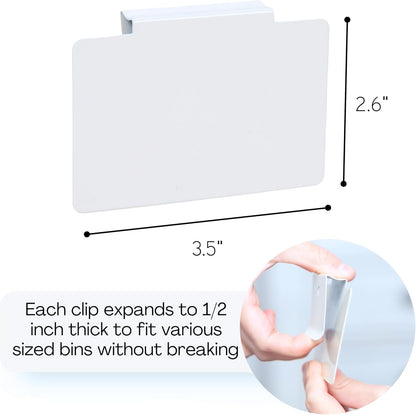 Hygge & Sage: Metal Non-Slip Basket Labels Clip On for Storage Bins, or Wire Racks | Includes 8 Labels, 8 Non-Slip Pads, and 1 Free Marker (Cream)