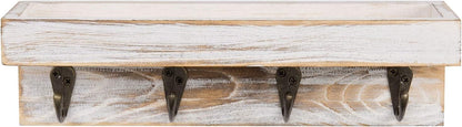 MyGift 10 Inch Brown Wood Wall Mounted Floating Shelf Key Rack with 4 Hooks | Four Metal Hooks, Space Saving Storage, Entryway Organization, Rustic Accent, Keys Mail Accessories Display