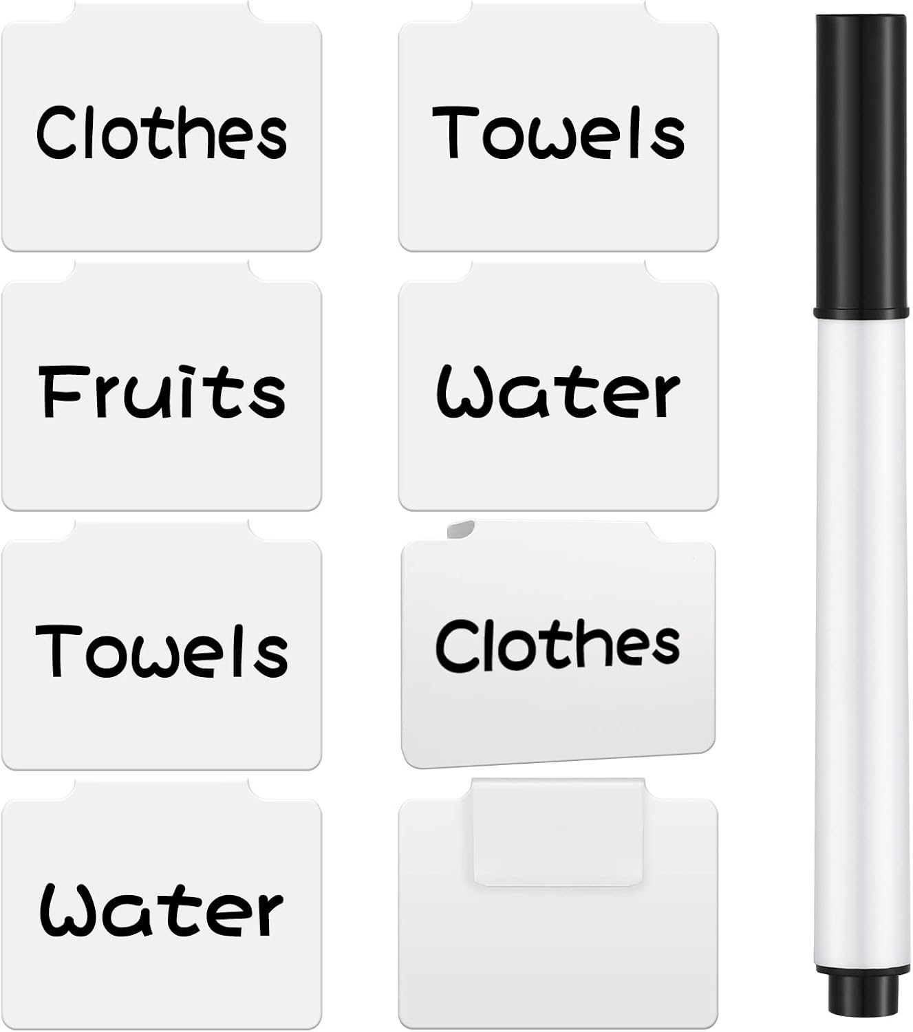 18 Pcs White Basket Labels Clip on, Removable Hanging Bin Labels for Storage Bin with Chalk Markers for Basket Kitchen Pantry