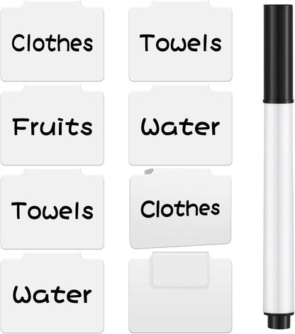 18 Pcs White Basket Labels Clip on, Removable Hanging Bin Labels for Storage Bin with Chalk Markers for Basket Kitchen Pantry