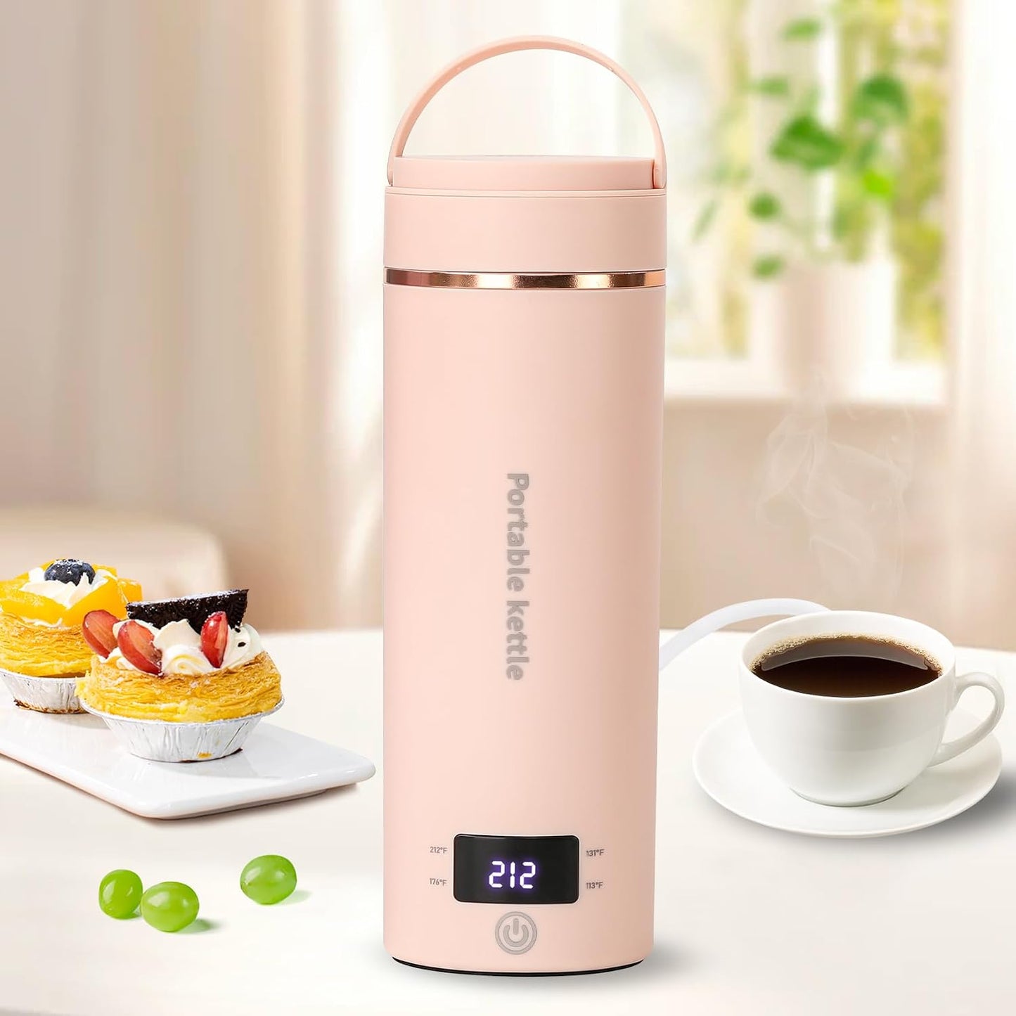 Touxila Portable Electric Kettle for Travel 120V, 13.5oz, 4 Temp Settings | 304 Stainless Steel Lining,Fast Boiling Water,Auto Shut-Off,Boil Dry Protection,Small Kettle for Office & Hotel(Beige, 400ML)