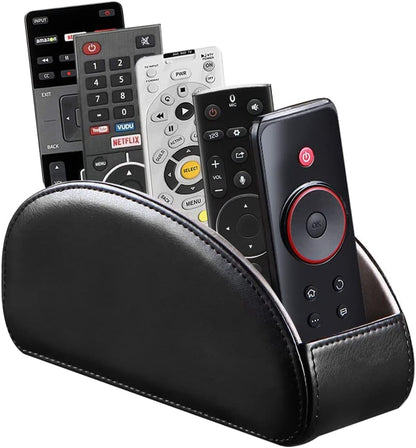 PU Leather Remote Control Holder with 5 Compartments - Storage Tray & Desktop Organizer for TV Remotes,Glasses,Pens,Accessories - Space-Saving Design for Bedside Table & Office Desk (Black)