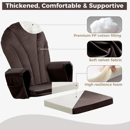 ANMINY 5pcs Glider Rocker Replacement Cushions Set with Ottoman Cushion, 3.5Inch Thickened Velvet Glider Rocking Chair Cushions with 29 inch High Backrest & Side Pockets for Indoor Nursery, Blue