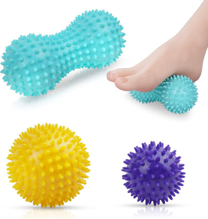 URAQT Spiky Massage Ball Set, 2 Pack Physical Therapy Massage Balls, Hard Lacrosse Ball & Spiky Massage Ball for Myofascial Release and Trigger Point Deep Tissue Massage (Purple)